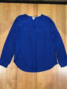 J. Crew V-Neck Long Sleeve Blouse in Royal Blue Size Medium